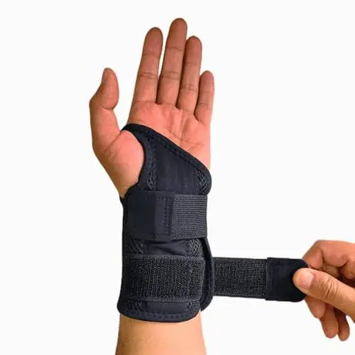 Produktbild: Tunel-Handgelenkbandage für Handgelenksverstauchung, rechte und linke Hand, Polyester und Baumwolle, atmungsaktives Mittelhandgelenk mit Schiene (S/M, linke Hand)