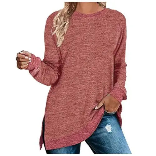 Produktbild: Tunika Damen FrüHling V-Ausschnitt Shirt 3/4 Arm Einfarbig Damenblusen Langarm RüSchenbluse Damen Oberteile Elegant Longbluse Schluppenbluse Festliche Blusen Damen Blumen Tunika Shirt(A1 Rosa,XL)