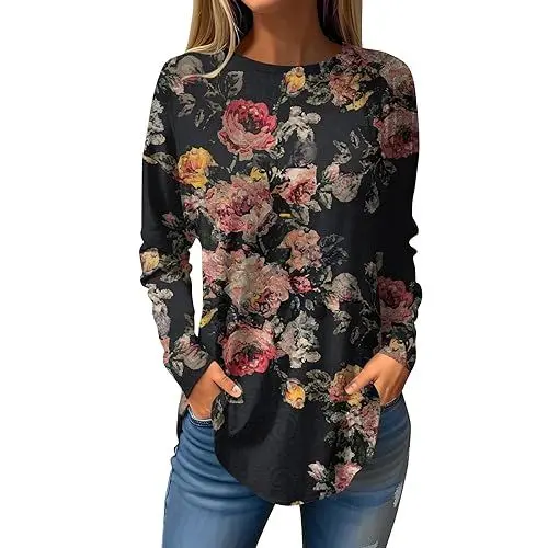 Produktbild: Tunika Damen Sommer Strand Schwarz Tunika Damen Langarm Elegant mit Glitzer Tunika Damen Blau Tunika Damen Langarm Winter Tshirts Damen Modern Tunika Pullover Damen Glitzer Schwarz L