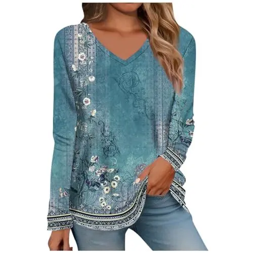 Produktbild: Tunika Damen Tunikas Und Blusen Elegantes Oberteil Damen Tunika Damen Langarm Elegant Tunika Kurzarm Damen Sommer Tunika Schwarz Damen Lang Tunika Shirt Damen 3/4 Arm Sommer Türkis 2XL