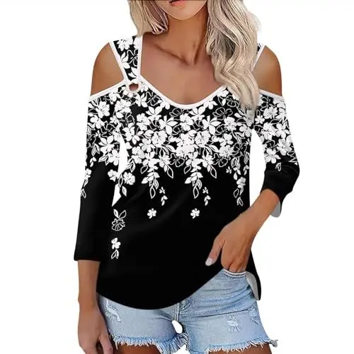 Produktbild: Tunika Schlupfbluse Damen Tshirt Damen Baumwolle Bügelfreie Blusen Unterhemd Damen Bluse mit Schulterpolster 80Er Jahre Chiffonbluse Schickes Oberteil Damen Schlupfbluse Schwarz 2XL