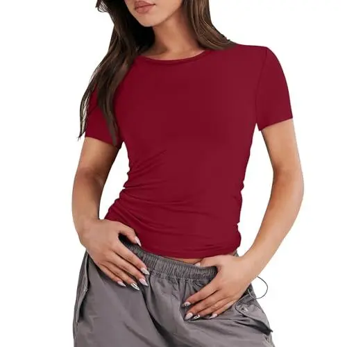Produktbild: Tunika T Shirt Damen Sport Oversize Bluse Damen Lang Oberteile mit Puffärmeln Bluse Business Damen Puffärmel Bluse Tunika Bluse Oversize Damen Fashion Oberteil mit Geradem Rot S