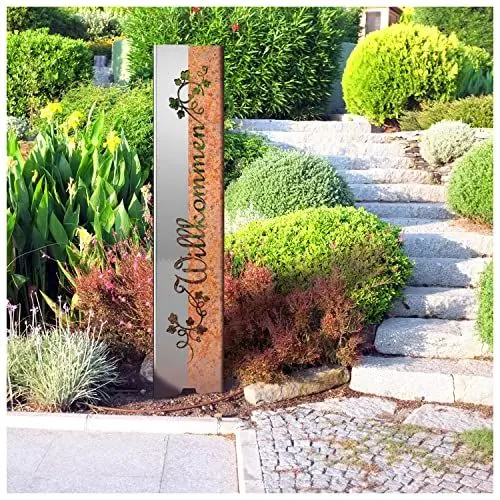 Produktbild: tuning-art EW100 Gartenstecker Gartenschild Willkommen | Edelrost Garten Deko | Abkantung | 120cm x 21cm, Motiv:Klassisch