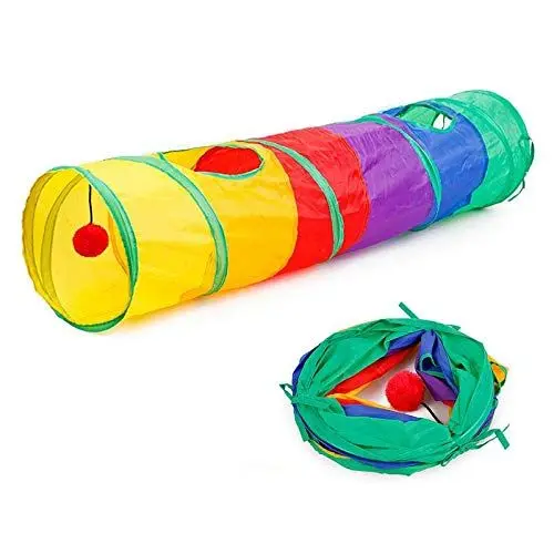 Produktbild: Tunnel Für Katzen Kleintierspielzeug Lustige Pet Tunnel Cat Spielen Rainbown Tunnel Braun Faltbare 2 Löcher Cat Tunnel Kätzchen Spielzeug Groß Spielzeug Kaninchen Spielen Tunnel Cat Cave