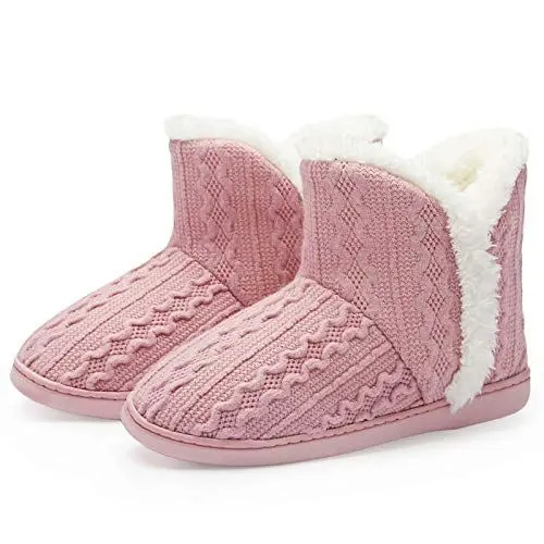 Produktbild: TUOBUQU Hausschuhe Damen Winter Warm Fuzzy House Knit Bootie Hausstiefel Damen Plüsch Hüttenschuhe für Indoor Rosa 38/39 EU