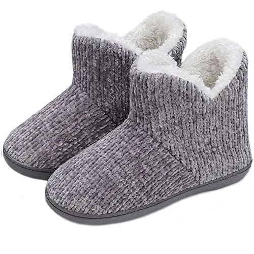 Produktbild: TUOBUQU Hausstiefel Damen Winter Warm Plüsch Hüttenschuhe Leicht Weich Rutschfest Gefüttert Hausschuhe Pantoffeln Stiefel Grau 38-39