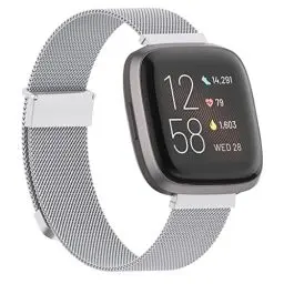 Produktbild: Tuocal Ersatzarmband Kompatibel mit Fitbit Versa 2 Armband Fitbit Versa Armband, Metall Mesh Magnetisch Edelstahl Ersatzband für Fitbit Versa/Versa 2 / Versa Lite Herren Damen, Silber