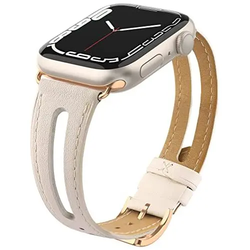 Produktbild: Tuocal Lederband Kompatibel mit Apple Watch Armband 42mm (Series 10) 41mm 40mm 38mm, Schlankes Weiches Echtleder Ersatzarmband für iWatch Series 10 9 8 7 6 5 4 3 2 1 SE Sport Edition Damen