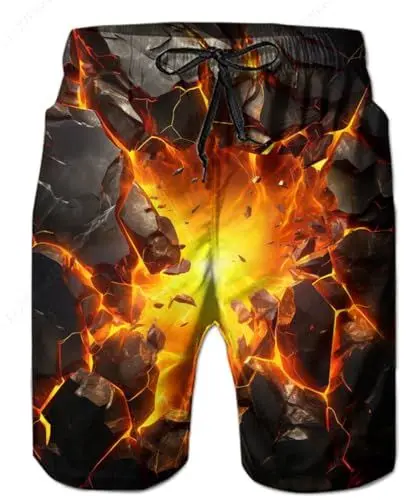 Produktbild: TUONROAD Badehose für Herren 3D Druck Badeshorts Männer Lava Riss Bunt Schnelltrocknend Sommer Schwimmhose mit Kordelzug M