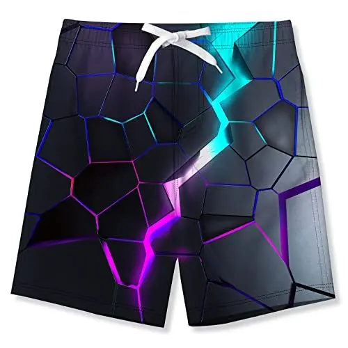 Produktbild: TUONROAD Jungens 3D Blitz Lava Badehosen Schnell Trocknendes Strandkleidung Sports Running Baden Board Kurze Hosen 7-8 Jahre