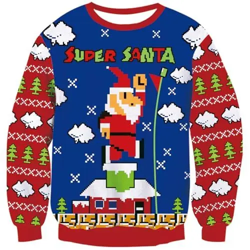 Produktbild: TUONROAD Weihnachtspullover Männer Frauen Christmas Sweater Cartoon Weihnachtsmann Lustige Strickpullover Jumper Winter Tops Kleidung Herren Damen M