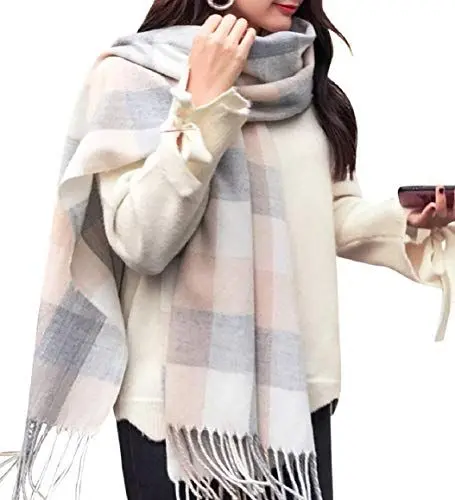 Produktbild: Tuopuda Damen Schal Kariert Pashmina XXL Stolen übergroßer Herbstschal Winterschal Karo Tartan Schultertuch Plaid Deckenschal Modeschal Weicher Warmer Oversized Fransen Poncho, L, Einheitsgröße