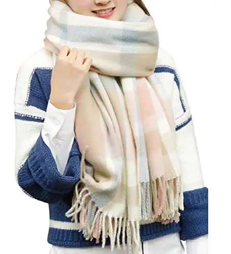 Produktbild: Tuopuda Damen Schal Kariert Pashmina XXL Stolen übergroßer Herbstschal Winterschal Karo Tartan Schultertuch Plaid Deckenschal Modeschal Weicher Warmer Oversized Fransen Poncho, O, Einheitsgröße