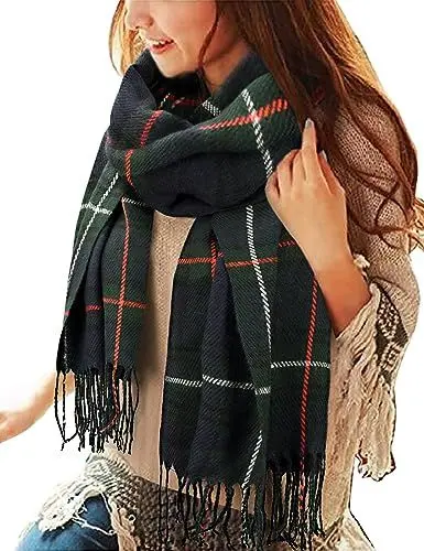 Produktbild: Tuopuda Damen Schal Kariert übergroßer Winter, Schal Quadratisch Deckenschal Karo Tartan Streifen Plaid Muster Fransen Warm XXL Oversized Herbstschal Geschenk für Mama, Grün, Einheitsgröße