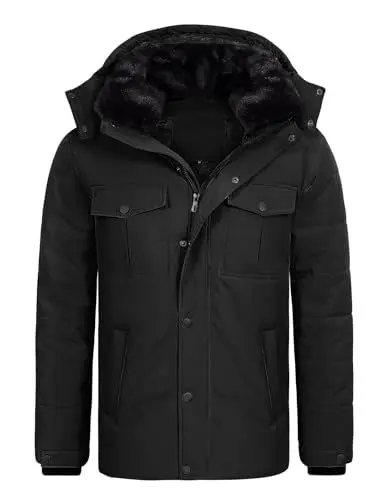 Produktbild: Tuopuda Herren Mantel Winter Übergangsjacke Winddichter Freizeit Steppmantel Daunenmantel Übergangsmantel Casual Winterparka Pufferjacken Oberbekleidung Geschenk für Männer, Schwarz, L