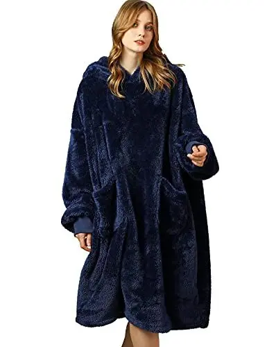 Produktbild: Tuopuda Übergroße Hoodie Sweatshirt Damen Herren Decke Sweatshirt Pullover mit Kapuze Langarm Kapuzenpullover Oversized Pulli mit Taschen Super Weiche Gemütliche Warme Riesen-Hoodie Shirt, Marine