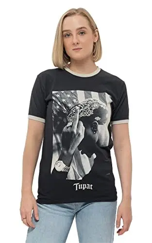 Produktbild: Tupac Ringer T Shirt 2PAC Flag Photo Logo Nue offiziell Unisex Schwarz XL
