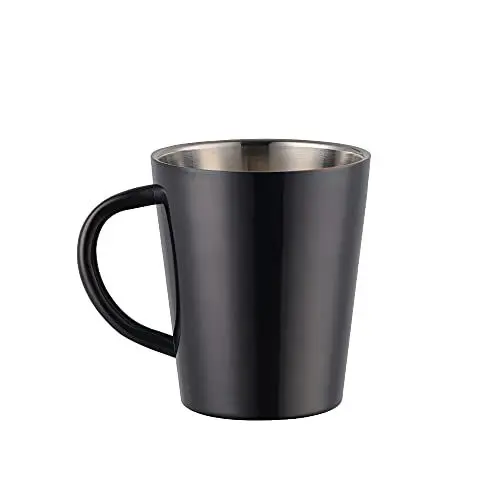 Produktbild: TUPMFG Kaffeetassen, 300ml Edelstahl Kaffeebecher, Doppelwandig Trinkbecher mit Henkel, Spülmaschinenfest (Schwarz-metalltasse*1)