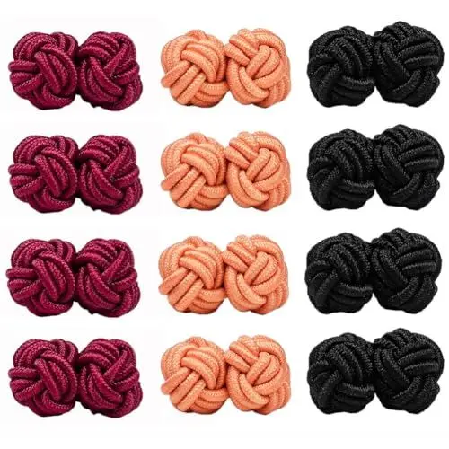 Produktbild: TUPWELY Manschettenknöpfe aus Seidenstoff, Knoten, gedreht, 3 Farben, für Männer und Frauen, geknotetes elastisches Seil, Nylon, Textilstoff, Nieten, Manschette, 12 Stück, mehrfarbig, 1