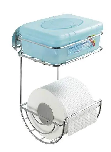 Produktbild: WENKO Turbo-Loc® Toilettenpapierhalter mit Ablage aus verchromtem Stahl Chrom