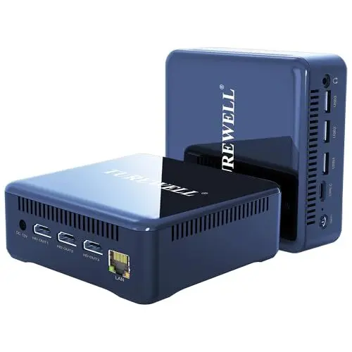 Produktbild: TUREWELL HSI 100 Mini PC, Mini Desktop Computer mit Alder Lake-N100, 16G DDR4 RAM 512GB SSD, WIFI6, 3 HD 2.1/BT 5.2/1000M Standard RJ-45, Anzeige auf 3 Bildschirmen
