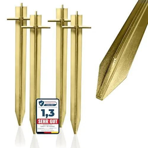Produktbild: Turinto® 4X Stück stabile Zelt-Heringe Klassisch & Robust – Goldene Farbe aus extra Stark und robustem Stahl für sicheres Camping und Outdoor-Erlebnisse - Test (SEHR GUT) - Länge 30 cm Ink. E-Bock