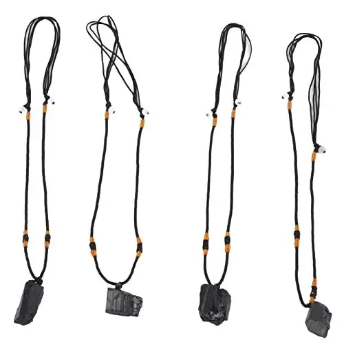 Produktbild: Turmalin Anhänger Halskette, 4 Stück Schwarzer Turmalin Edelstein Kette Set Heilstein Schutzsteine ​​Halskette Verstellbare Glücksstein Anhänger, Gegen Negative Energie