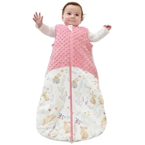 Produktbild: TURMIN Schlafsack Baby, 1.5 TOG Baby Winterschlafsack mit 2-Wege-Reißverschluss, Ärmelloser Bio-Baumwolle Warm Babyschlafsacks für Neugeborene und Kinder, Rosa, M(6-12 Monate)
