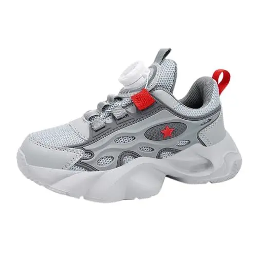 Produktbild: Turnschuh Hallenschuh Autumn Mesh Breathable Rotating Buckle Adjustable Shoelaces Medium And Large Children's Thick Sports Shoes Junge Sneaker 25 (Grey, 29 Little Child)