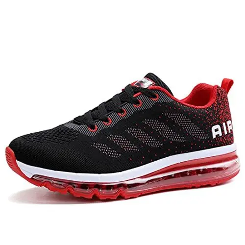 Produktbild: Gugifcto Laufschuhe Herren Damen Sportschuhe Turnschuhe rutschfeste Outdoor Fitness Gym Atmungsaktiv Running Sport Schuhe Walking Schuhe Outdoor Schwarz Rosa 34-46EU, Schwarz Rot, 39 EU