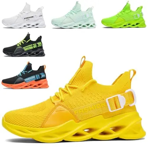 Produktbild: Turnschuhe Herren Damen Sportschuhe Laufschuhe Atmungsaktiv Leichtewichts rutschfeste Gym Fitness Schuhe Fashion Luftpolster SneakerG133 Yellow 43