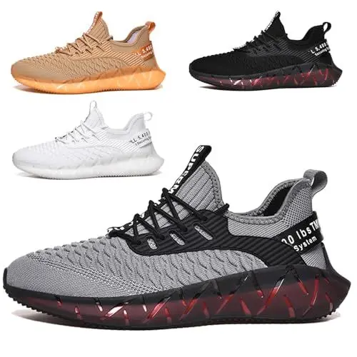 Produktbild: Turnschuhe Herren Laufschuhe Damen Sportschuhe Atmungsaktiv Leichtewichts rutschfeste Gym Fitness Schuhe Fashion Luftpolster Sneaker Schwarz Weiß Rosa Grau Rot Gelb Grün Orange Lila G156 Gray 42
