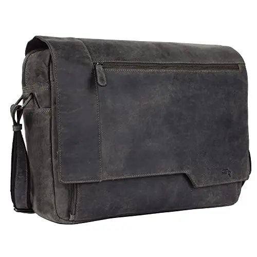 Produktbild: TUSC Charon Tasche aus Leder, Braun, Laptoptasche 17,3 Zoll, Umhängetasche für Herren, Aktentasche, Umhängetasche für Laptop, iPad, Größe – 41 x 31 x 12 cm