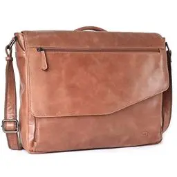 Produktbild: TUSC Triton Premium Ledertasche in Braun für 15,6 Zoll Laptop, Umhängetasche für Damen und Herren, Aktentasche, Schultertasche aus 100% echtem Büffelleder im Vintage-Look, 40x30x10 cm