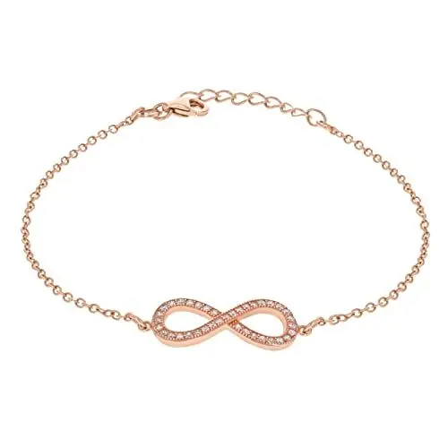 Produktbild: Tuscany Silver Damen Armband Rotgold Vergoldet Sterling Silber Weiß Zirkonia Unendlichkeit Einstellbar 19cm/7.5zoll
