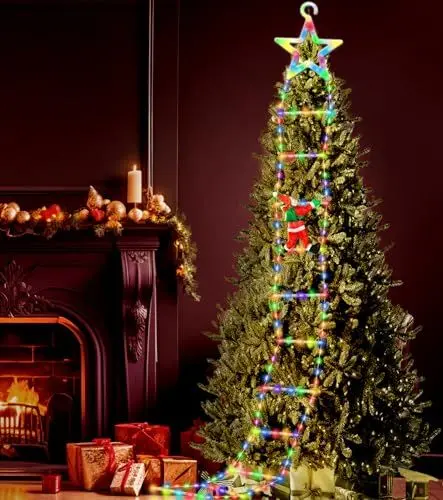 Produktbild: TUSGENK LED Weihnachtsmann Leiter Lichterkette 3M LED Weihnachtsbeleuchtung, 8 Modi Weihnachtsdeko-Lichter für den Außenbereich Für drinnen und draußen, Fenster, Garten, Haus (Star light)