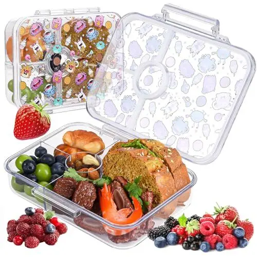 Produktbild: TUSRAC Brotdose Kinder mit 4 Fächern, BPA Frei Tritan Lunchbox Kinder Bento Box, Brotbox | Snackbox | Jausenbox Kinder, Perfekt für Schule, Kindergarten & Unterwegs - Mädchen und Jungen - 1055 ML