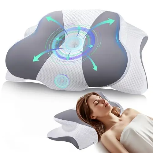 Produktbild: TUSRAC Orthopädisches Kissen Nackenkissen Kopfkissen Nackenschmerzen Memory Foam Kissen für Nacken-und Schulterschmerzen, Ergonomisches Kopfkisse für Seiten, Rücken & Bauchschläfer, 64 x 14/10 x 39 cm