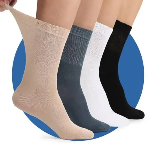 Produktbild: TUUHAW 4 Paar Diabetikersocken Herren 35-38 Diabetiker Socken Damen ohne Gummibund Comfort Baumwolle Venenfreundlich Herrensocken Gesundheitssocken ohne Bund