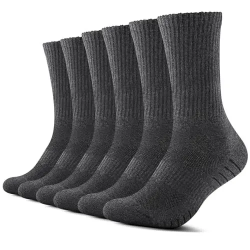 Produktbild: TUUHAW 6 Paar Socken Herren Damen Crew Sportsocken Wandersocken Trekkingsocken Baumwolle Atmungsaktiv Sneaker Socken 43-46 39-42 35-38 47-50, Grau-39-42
