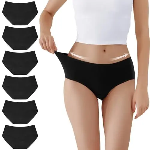 Produktbild: TUUHAW Damen Unterwäsche 6er Pack Baumwolle Slips Mittel Taille Panties Atmungsaktiv Schwarz 3XL