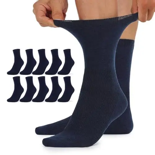 Produktbild: TUUHAW Damen Socken ohne Gummibund Diabetikersocken Herren Diabetiker Socken 10 Paar Comfort Baumwolle 35-38 Dunkelblau Herrensocken Gesundheitssocken ohne Bund