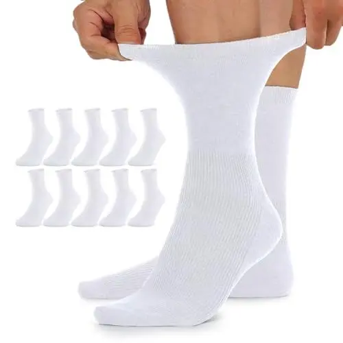 Produktbild: TUUHAW Damensocken 39-42 ohne Gummibund Diabetikersocken Damen Diabetiker Socken Herren 10 Paar Comfort Baumwolle Weiß Herrensocken Gesundheitssocken ohne Bund