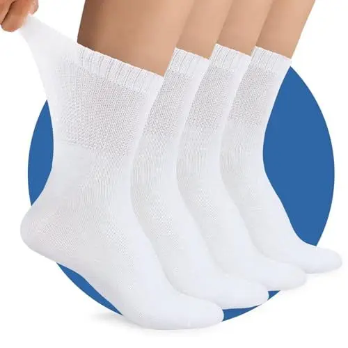 Produktbild: TUUHAW Damensocken 39-42 ohne Gummibund Diabetikersocken Damen Socken für Diabetiker Herren 4 Paar Comfort Baumwolle Herrensocken Gesundheitssocken ohne Bund Weiß