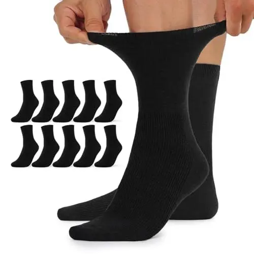 Produktbild: TUUHAW Diabetikersocken Herren 47-50 Socken ohne Gummibund Damen 10 Paar Comfort Baumwolle Schwarz Venenfreundlich Herrensocken Gesundheitssocken ohne Bund