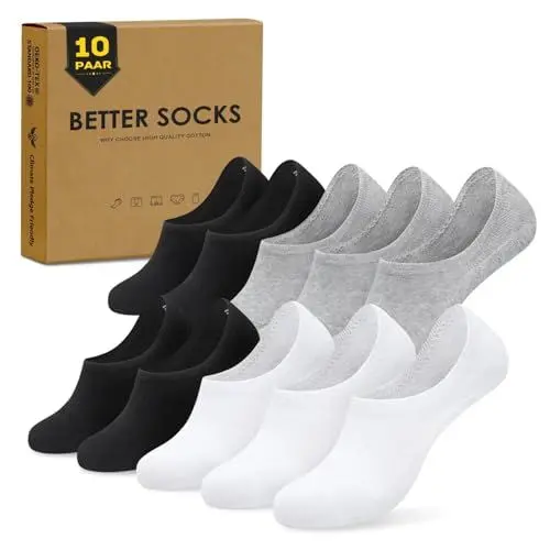 Produktbild: TUUHAW Sneaker Socken Damen & Herren 39-42 Schwarz, Weiß, Grau - 10 Paar Unsichtbare Füsslinge für Sport, Arbeit & Freizeit - Rutschfest, Atmungsaktiv, OEKO-TEX-zertifiziert