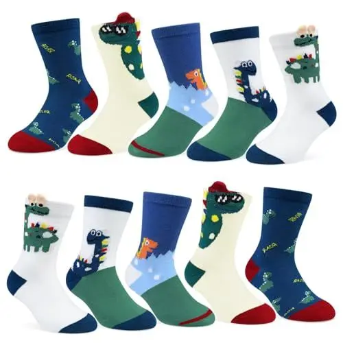 Produktbild: TUUHAW Socken Jungen 27-30 Schulkind Socken Kinder 23-26 Dinosaurier Kindersocken Cartoon Tier Lustige Tennissocken Bunte
