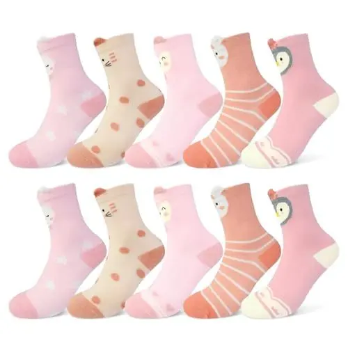 Produktbild: TUUHAW Socken Mädchen 27-30 Lustige Socken Kinder 10 Paar Pinguin Socken Katzensocken Haussocken Kinder Socken Mit Motiv Hundemotiv Kindersocken Sneakersocken Schulkind Socken Baumwolle