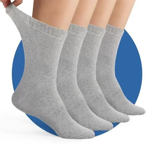 Produktbild: TUUHAW Socken ohne Gummibund Herren 39-42 Diabetikersocken Damen Diabetiker Socken 4 Paar Comfort Baumwolle Herrensocken Gesundheitssocken ohne Bund Grau