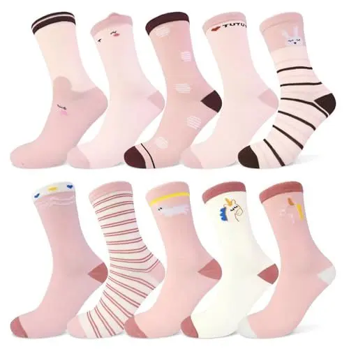 Produktbild: TUUHAW Sportsocken Damen 35-38 Tennissocken Kinder 35-38 Hohe Socken Damen 10 Paar Schulkind Socken Mädchen Haussocken Kinder Lange Socken Mit Motiv Kindersocken Strümpfe Baumwollsocken